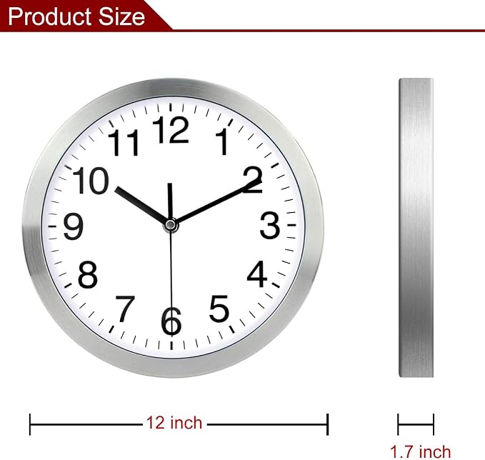 SIN&MI Wall Clock Metal Frame Glass Cover Non-Ticking Number Quartz Wall Clock - Image 2