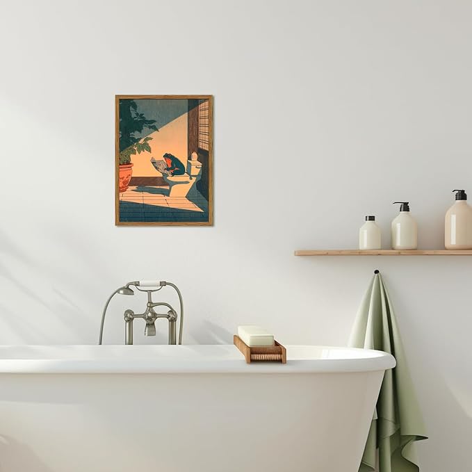 Funny Frog Bathroom Wall Art, Cute Japanese Frog in Toilet Wall Decor, - Image 7