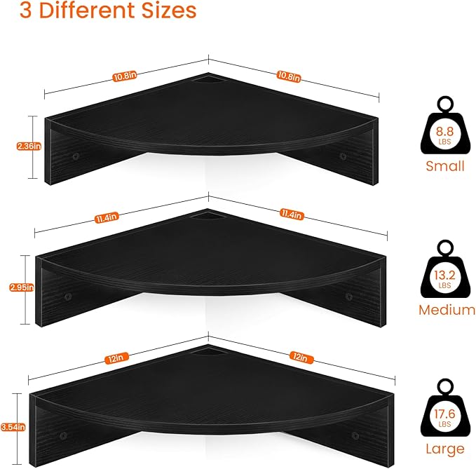 Homode Corner Floating Shelves, 3 Tier Wooden Hanging Corner Storage Shelf - Image 3