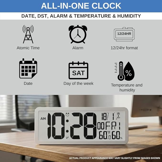 Atomic Digital Wall Clock Battery Operated Large Display | Automatic Time - Image 4