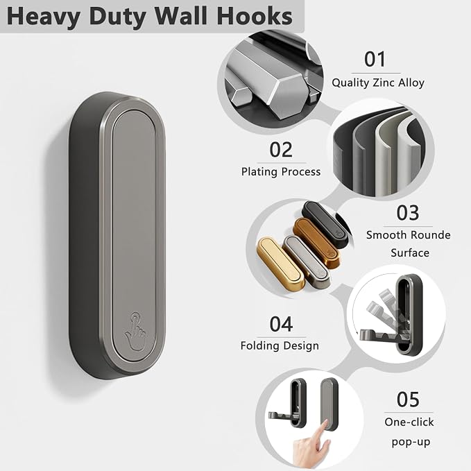 4PCS Foldable Wall Hooks, Flip Down Design - Image 2