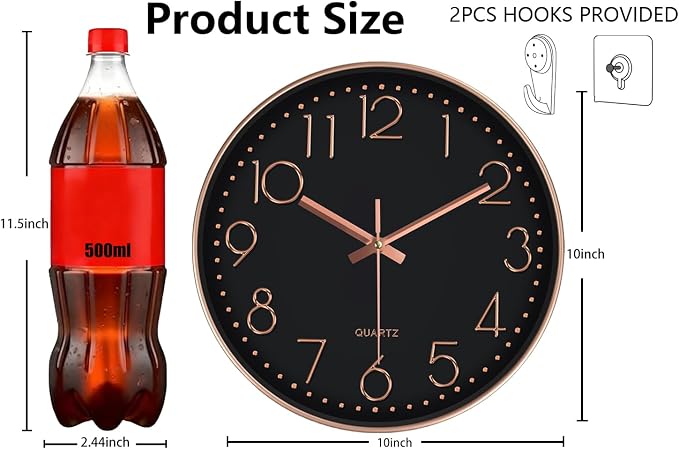 Wall Clock, Silent Wall Clocks Battery Operated 10 Inch- Modern Non Ticking - Image 3