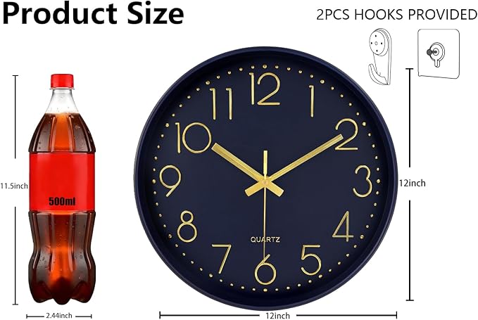 Modern Silent Wall Clock, 12 Inch Wall Clocks Battery Operated Large Number - Image 3