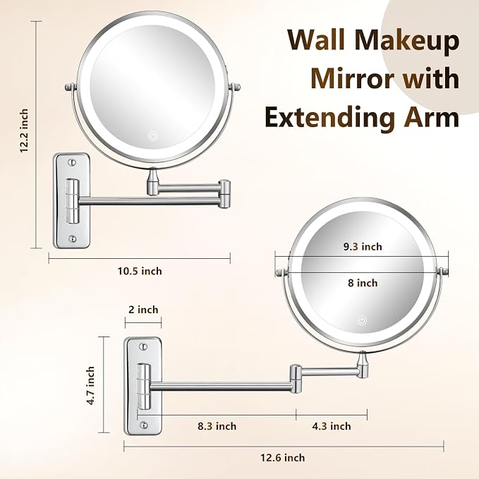 DECLUTTR Wall Mounted Lighted Makeup Mirror, Rechargeable 1X/15X Magnifying - Image 6