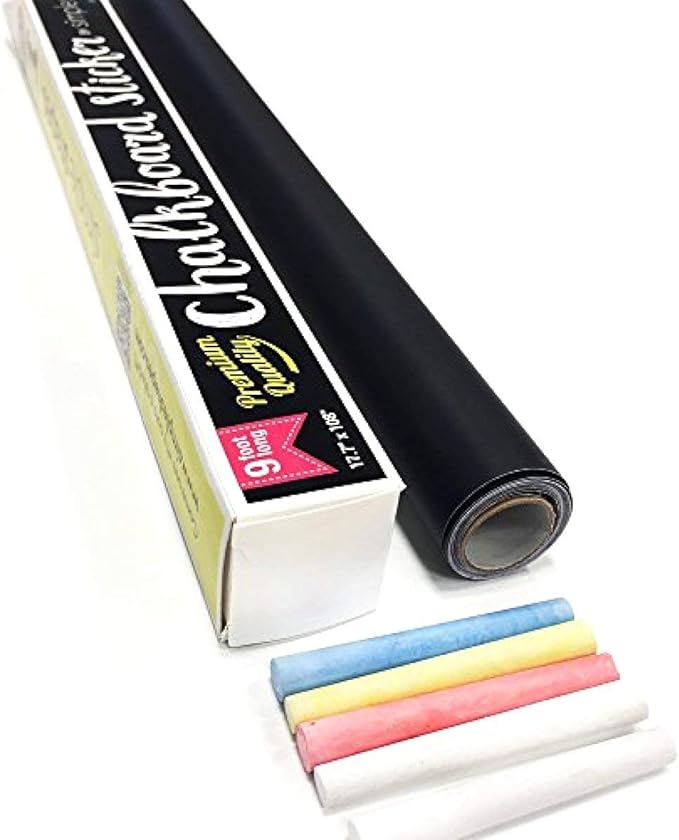 Extra Large Chalkboard Peel and Stick Paper 9 Feet roll + Color Chalk Included by SimpleShapes