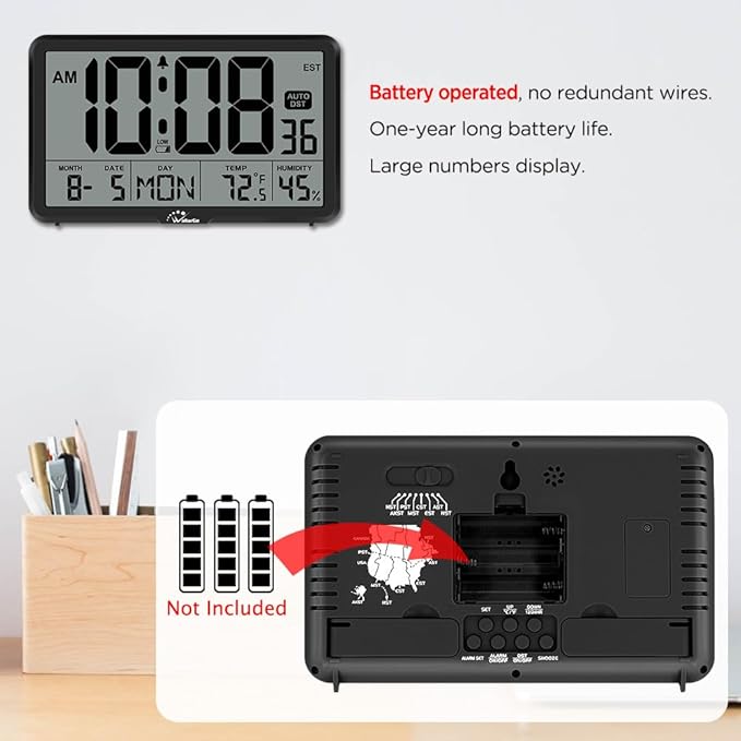 WallarGe Auto Set Digital Wall Clock Battery Operated, Desk Clocks - Image 5