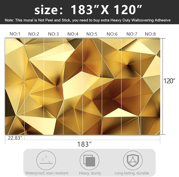 -3D Gold Geometry Fabric Wallpaper Living Room Bedroom Bathroom Modern Large - Image 4