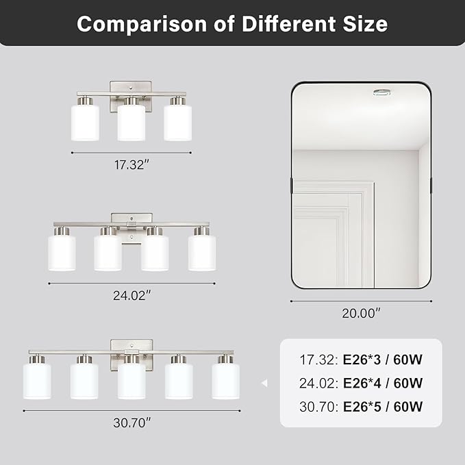 FonmYim Brushed Nickel Bathroom Light Fixtures, 3-Light Modern Vanity Light - Image 5