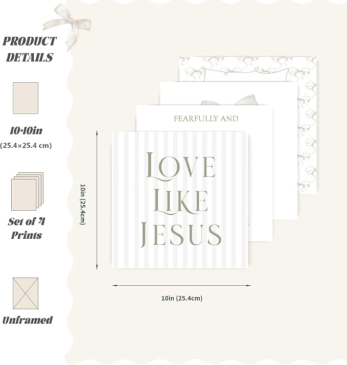 LARTSFRO Coquette Beige Bow Jesus Wall Art Decor Posters, Inspirational Bible - Image 2