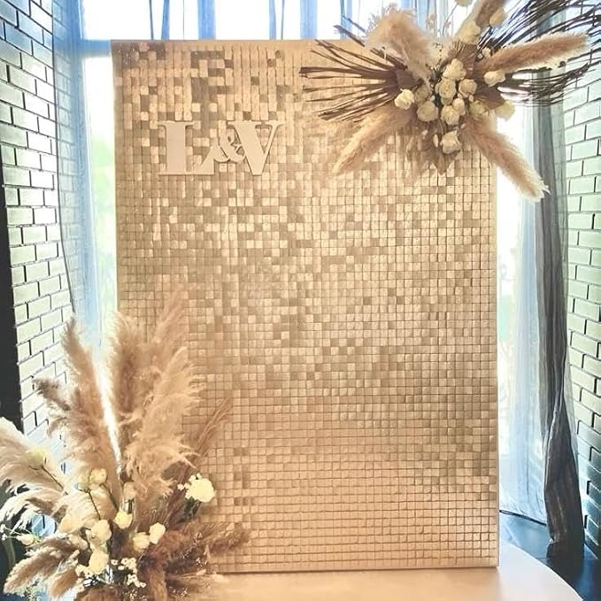 COKAOBE Champagne Gold Sequin Wall Backdrop 24PCS Square Sequin Backdrop - Image 7