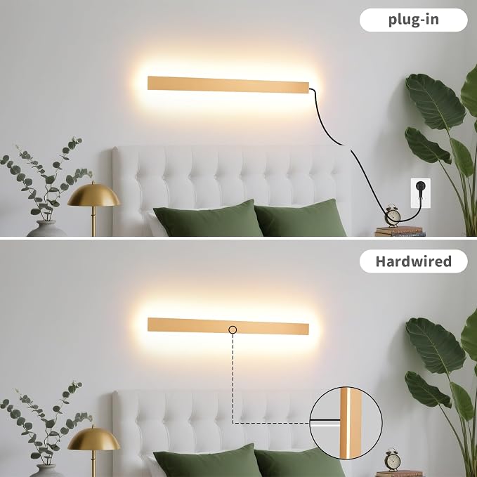 KELUOLY Modern Plug in Wall Sconces, 23.6 inch Frosted Gold LED Long Wall Lights - Image 3