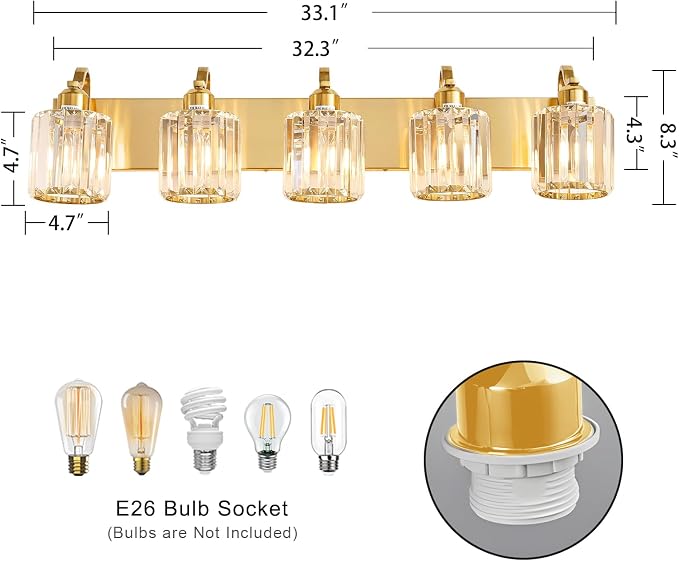 Modern Crystal Bathroom Vanity Light 5 Lights Crooked Gold Over Mirror Wall - Image 3