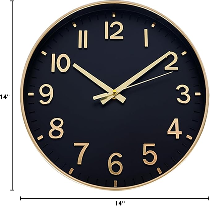 HZDHCLH Wall Clocks Battery Operated, Wall Clock Black Gold, 14 inch Wall Clock - Image 10