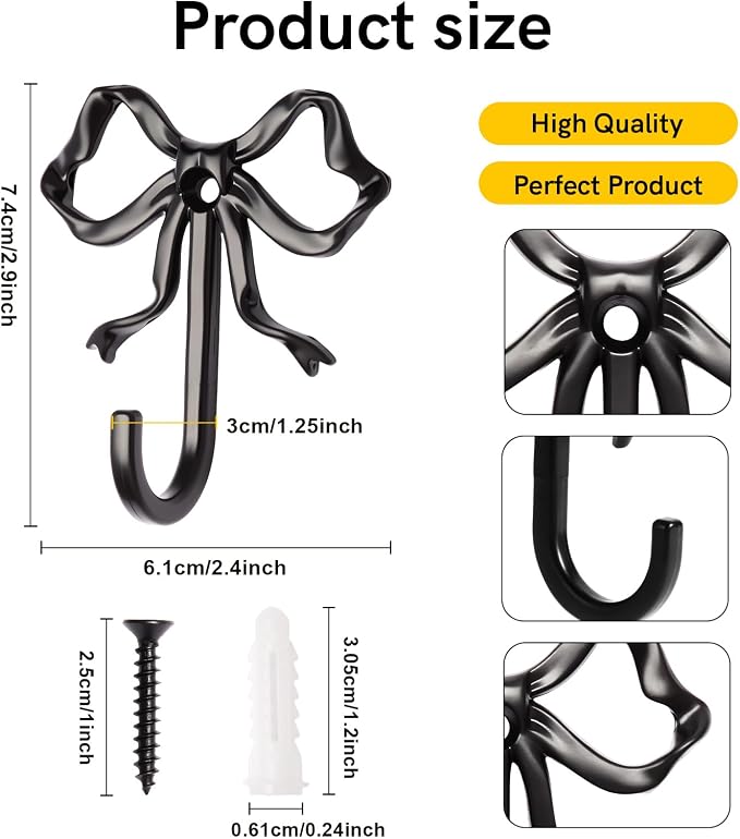10 Pcs Black Bow Hooks, Bow Hooks - Image 2