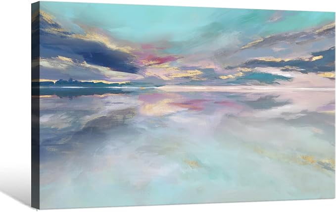 Goldfoilart Beach Abstract Wall Art Teal Green and Gold Decor Ocean Canvas - Image 7