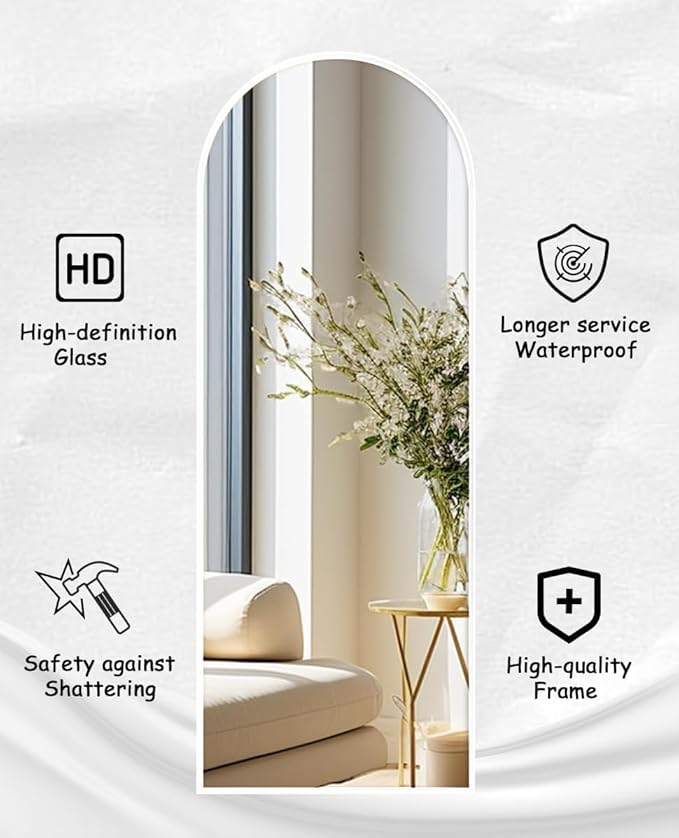 Rowjut Floor Mirror Arched Full Length Mirrors, Living Room, Aluminum Frame - Image 6
