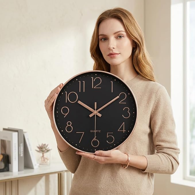 jomparis Rose Gold Wall Clock for Grils Womens Silent Non-Ticking Clock - Image 2