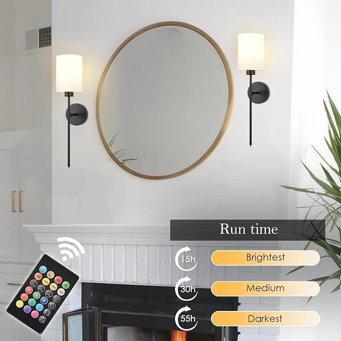 Battery Operated Wall Sconces Set of Two, Wireless Rechargeable Wall Light - Image 4
