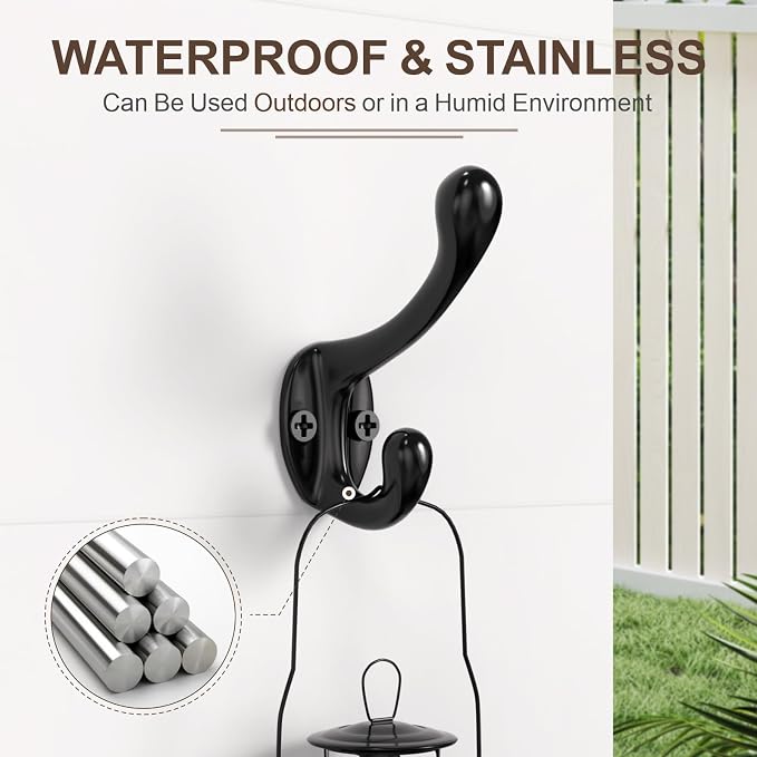 Coat Hooks, 16 Pack Black Metal Heavy Duty Screw-in Wall Hooks - Image 3