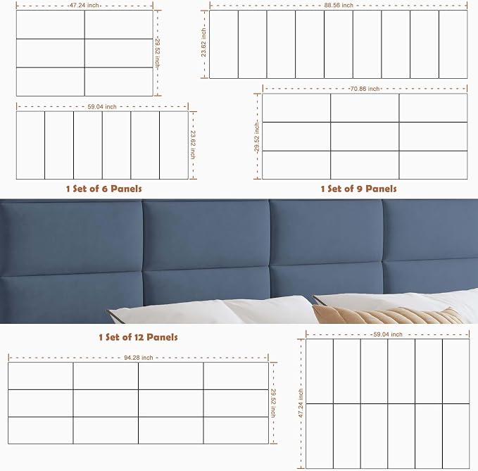 IFNOW Wall Mounted Upholstered Headboard Queen, 3D Peel and Stick Soundproof - Image 6