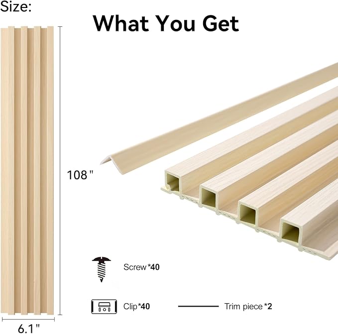 8-Pack WPC Wall Panels 108’’ x 6.1’’ 3D Slat Wall Panel Acoustic Wall Paneling - Image 2