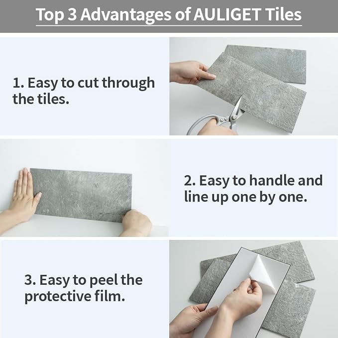 AULIGET 20-Piece Mountain Rock Peel and Stick Backsplash Wall Tiles, Laundry - Image 7