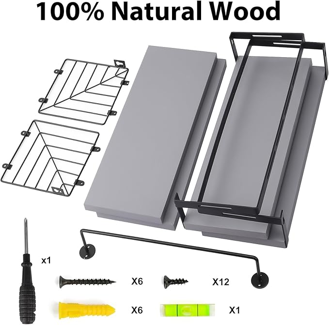 Fixwal Wall Mounted Bathroom Shelves Over Toilet, Rustic Wood Floating Shelves - Image 3