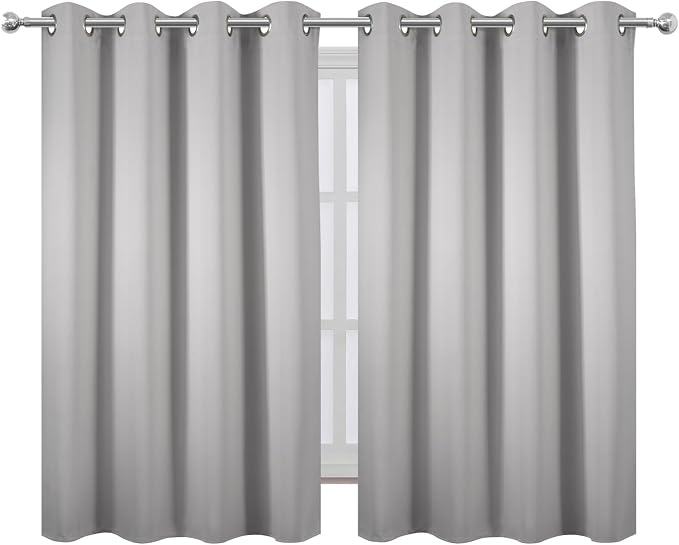 LEMOMO Blackout Curtains 66 x 54 Inch Long Light Grey Curtains Set of 2 Panels - Image 2