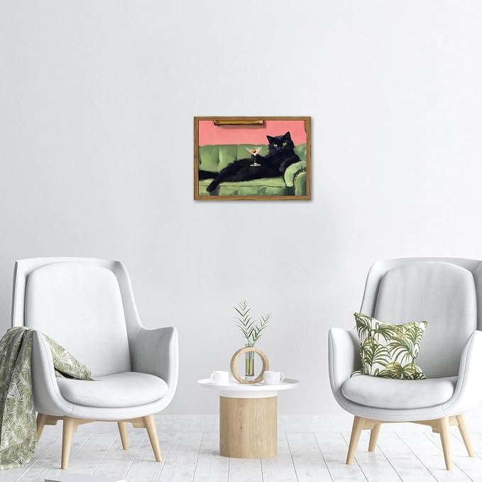 Funny Black Cat Martini Wall Art, Bar Cart Decor, Eclectic Cocktail Painting - Image 5