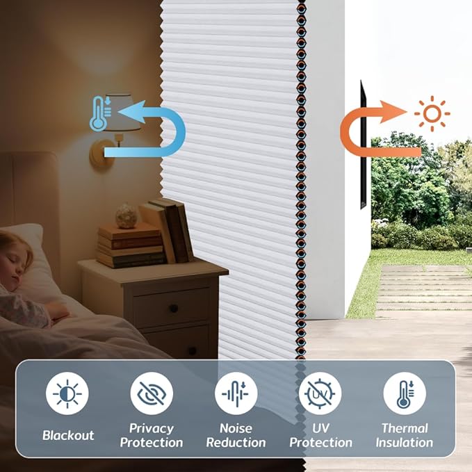 SEEYE No Drill Cordless Cellular Shades, Thermal Insulated Noise Reduction - Image 5