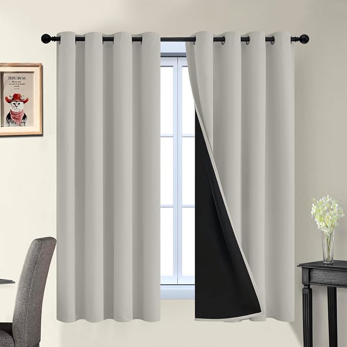 Yakamok Cream Beige 100% Blackout Curtains, Thermal Insulated Total Blackout by Yakamok