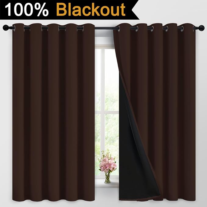 Yakamok 100% Blackout Curtains for Bedroom, 2 Thick Layers Thermal Insulated - Image 2