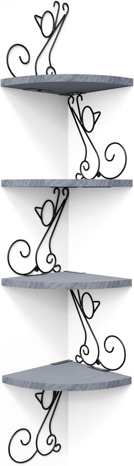 Alsonerbay Wall Mount Corner Shelves 4 Tier Floating Corner Storage Wood by Alsonerbay