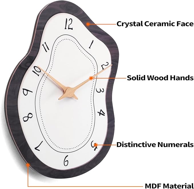Mid Century Retro Irregular Shape Wall Clock, Silent Non-Ticking Battery - Image 2