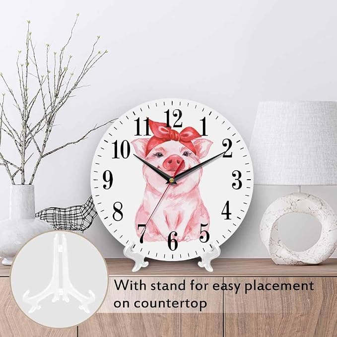 Mxocom Pink Pig Wall Clock Funny Cartoon Pig Wearing Red Bandana 10 Inch Silent - Image 3