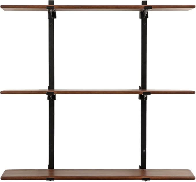 Kate and Laurel Atwood Three-Tiered Adjustable Mango Wood Wall Shelf, Walnut - Image 9
