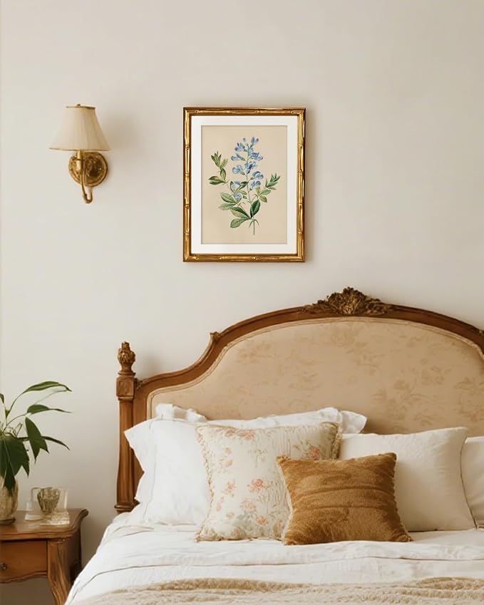 InSimSea Gold Bamboo Framed Canvas Wall Art, Vintage Rosa Chiba Flower - Image 2