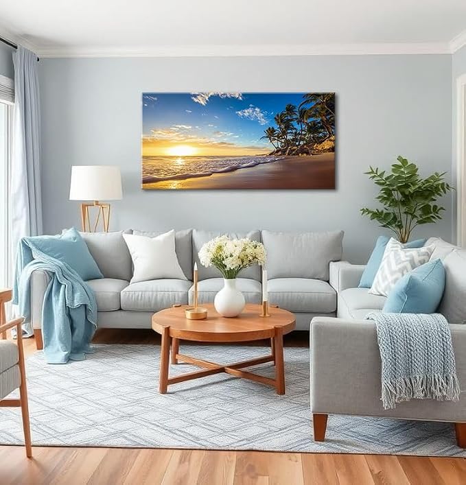 Beach Sunset Large Wall Art Tropical Palm Tree Canvas Paintings Coastal - Image 2