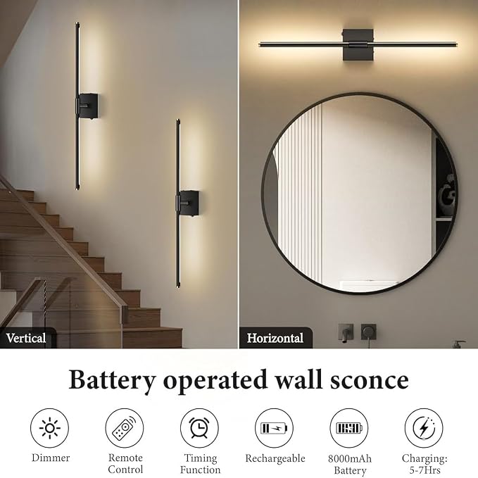 SAIMAND Wall Sconces Set of 2 Battery Operated, Wireless USB 8000mAh - Image 3