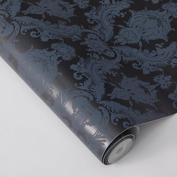 Tempaper Textured Black Damsel Removable Peel and Stick Damask Wallpaper - Image 5