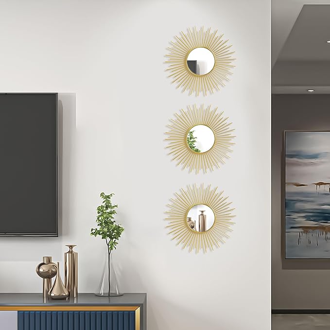 3 Pack Metal Mirrors for Wall Sunburst Wall Mirrors Home Décor Decorative - Image 6