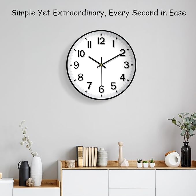 Modern Wall Clock, 10 Inch Digital Wall Clocks Battery Operated, Round Non - Image 2