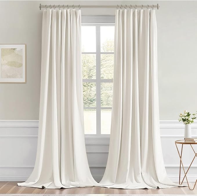 MIULEE Ivory Back Tab Blackout Curtain 96 Inch Long 2 Panels Set - Image 9