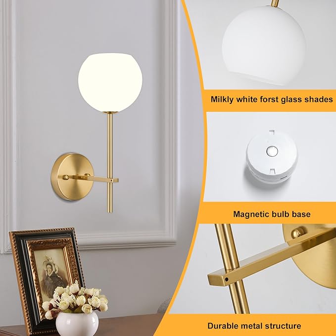 Gold Battery Operated Wall Sconces Set of 2, Rechargeable Wireless Wall Lights - Image 8