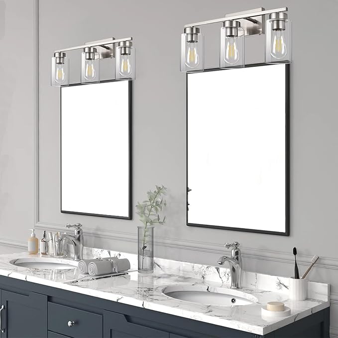 3-Light Bathroom Vanity Light, Modern Brushed Nickel Wall Lights - Image 7