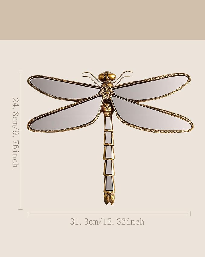 Dragonfly Wall Mirror Decor, Butterfly Art Wall Mirrors, Retro Gold Resin - Image 6
