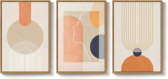 3 Piece Framed Abstract Boho Canvas Wall Art - Image 7