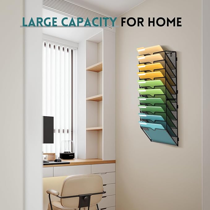 SUPEASY 10 Tier Wall File Organizer, Hanging Wall Mounted Mail Organizer - Image 2