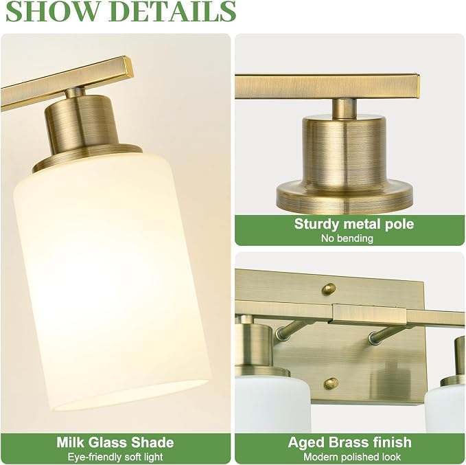 MOKATNG 4-Light Bathroom Light Fixtures, Aged Brass Vanity Light - Image 2