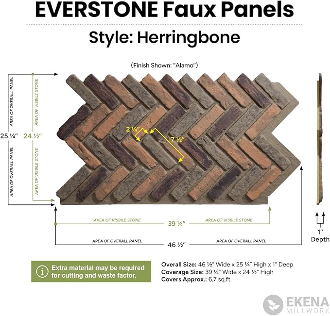 EverStone Herringbone Faux Brick Panel, 46 1/2"W x 25 1/4"H x 1"D, Ash Color - Image 2